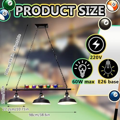 Triple-Shade Adjustable Billiard Pendant Light Fixture