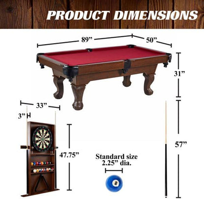 Barrington 90-Inch Claw Leg Pool Table Plus Dartboard Bundle